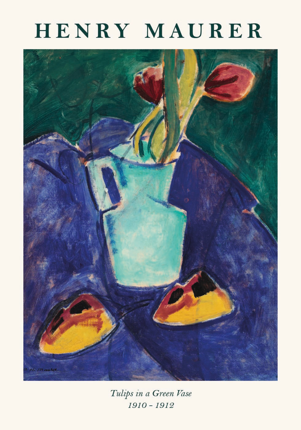 Henry Maurer, Tulips in a Green Vase Poster