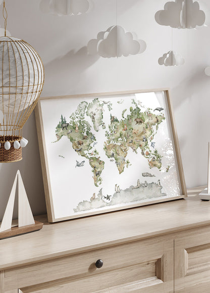 Animal World Map Poster