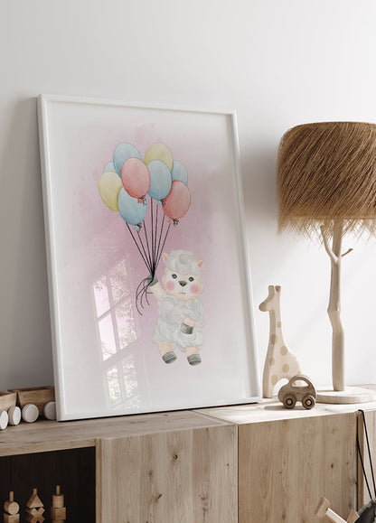 Cute Lamb with Balloons Poster