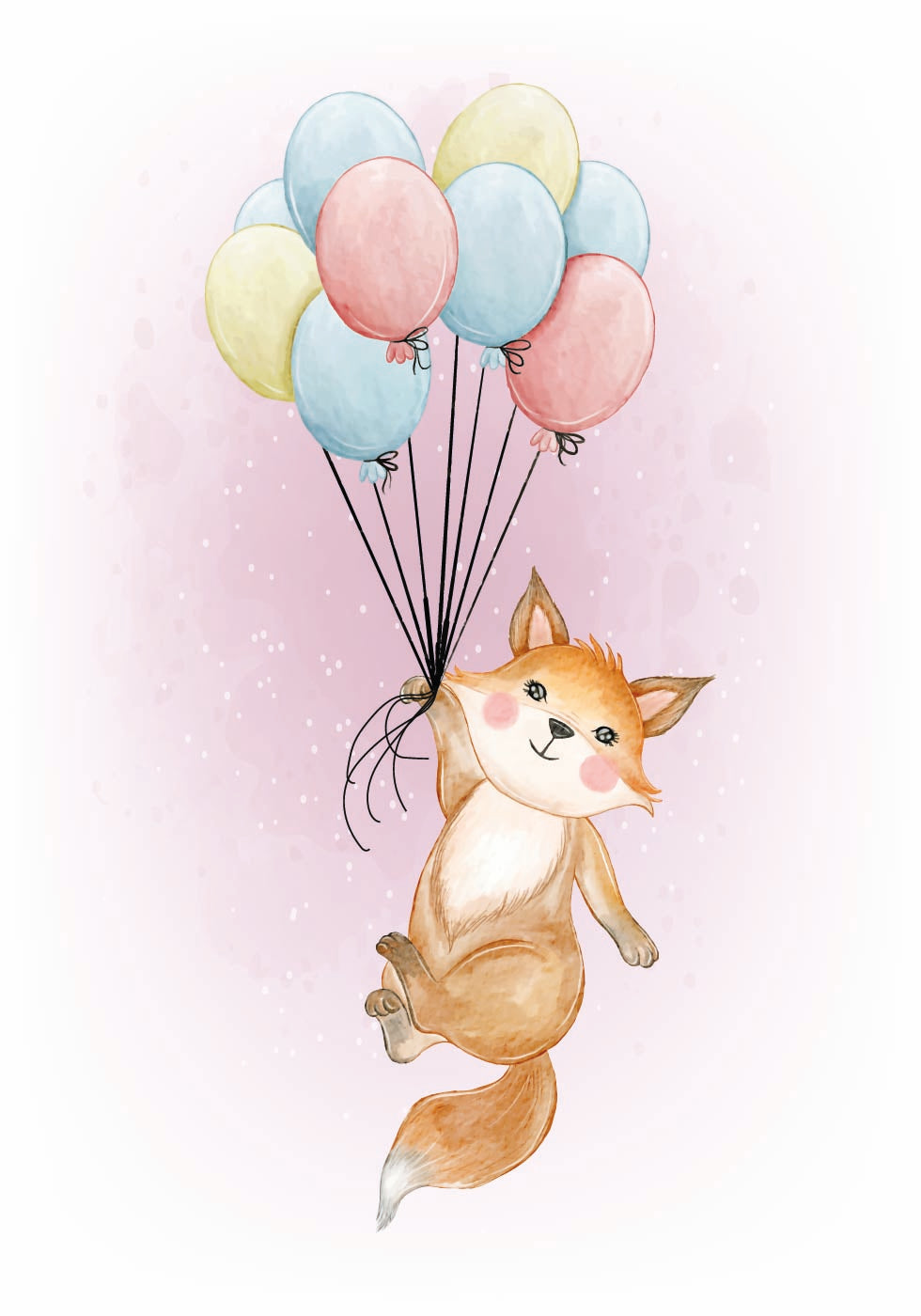 Happy Fox with Balloons Poster