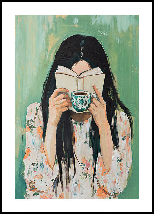Morning Rituals, Woman Reading with Coffee Poster