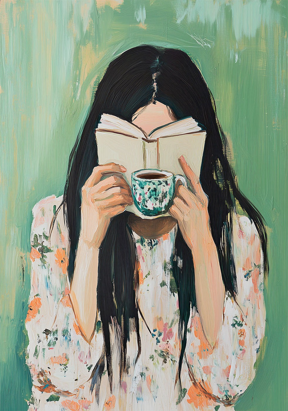 Morning Rituals, Woman Reading with Coffee Poster