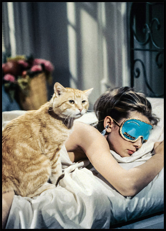 Audrey Hepburn Sleeping With Cat Poster