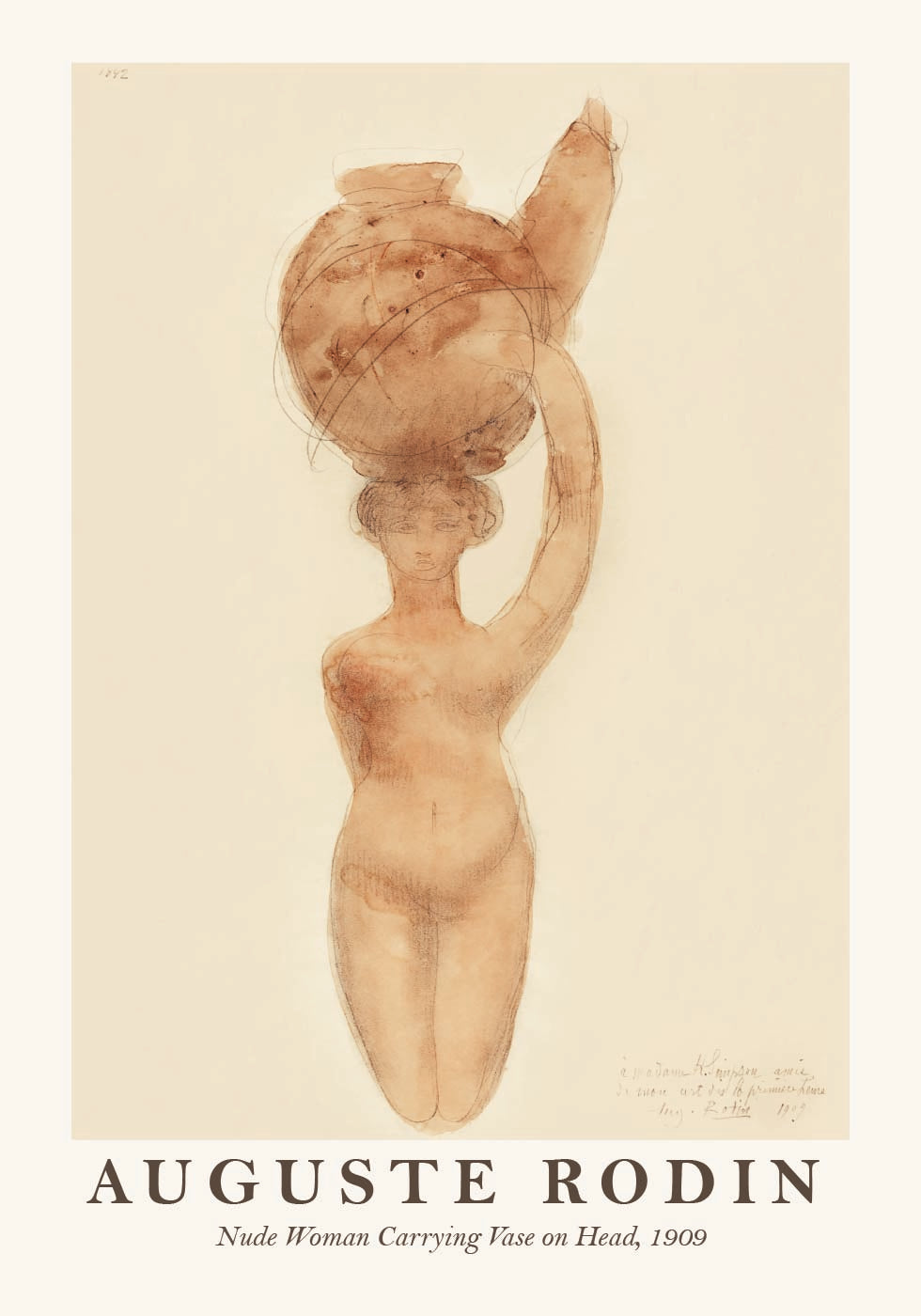 Nude Woman Carrying Vase on Head Poster