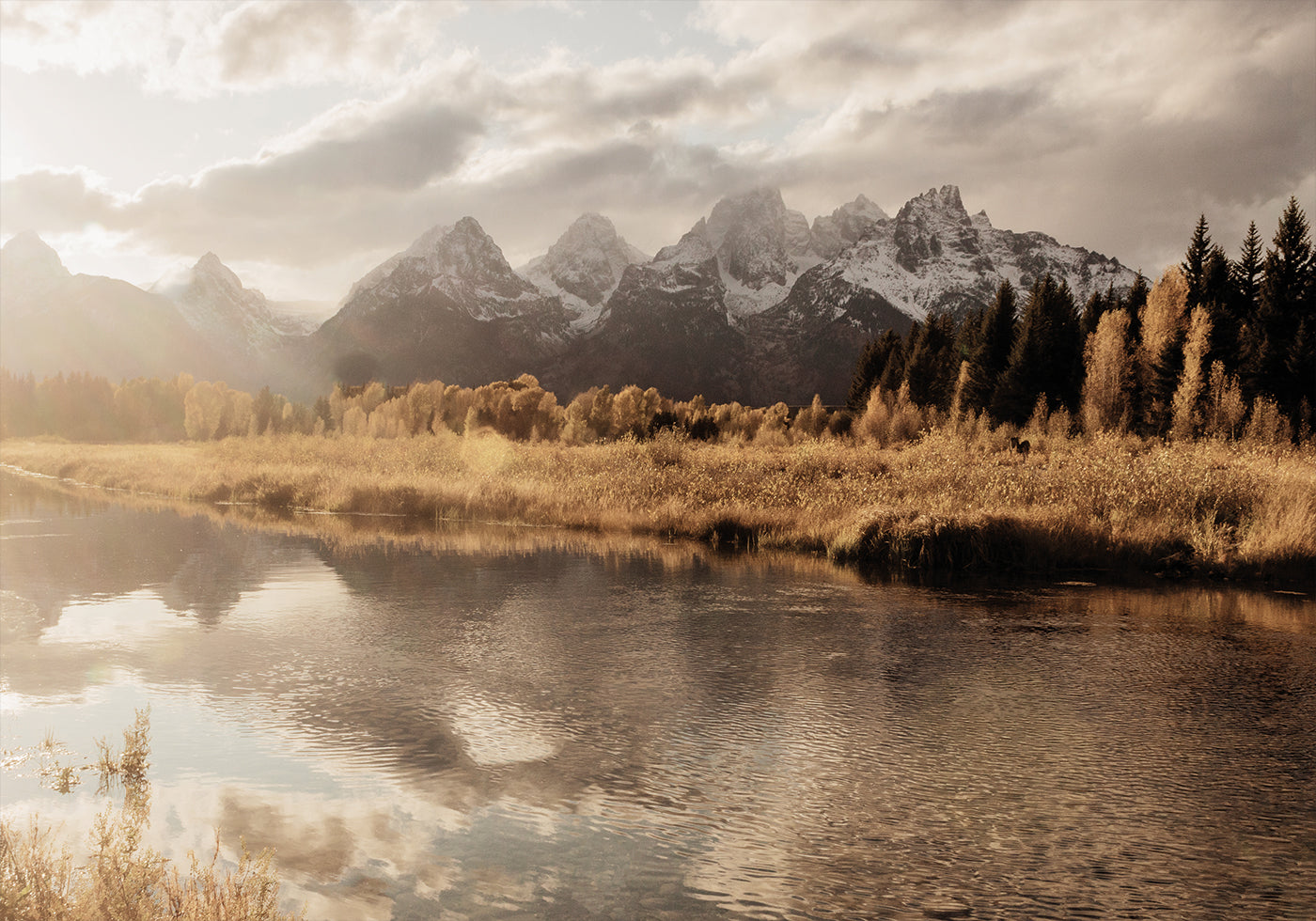 Autumn Morning and Mountains Poster