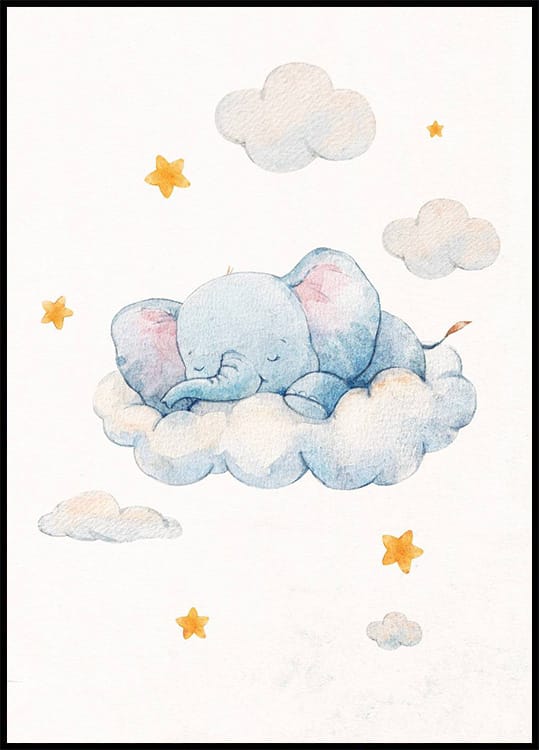 Baby Elephant Dreaming on Clouds Poster