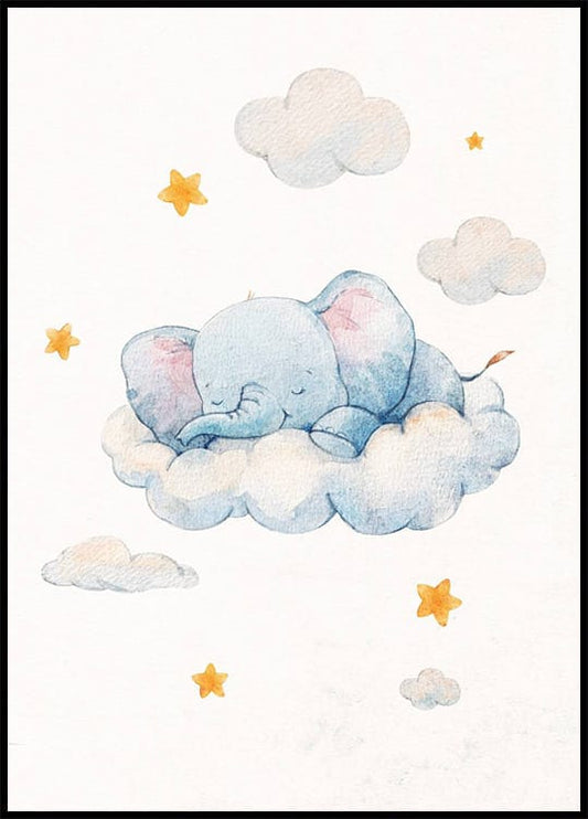 Baby Elephant Dreaming on Clouds Poster