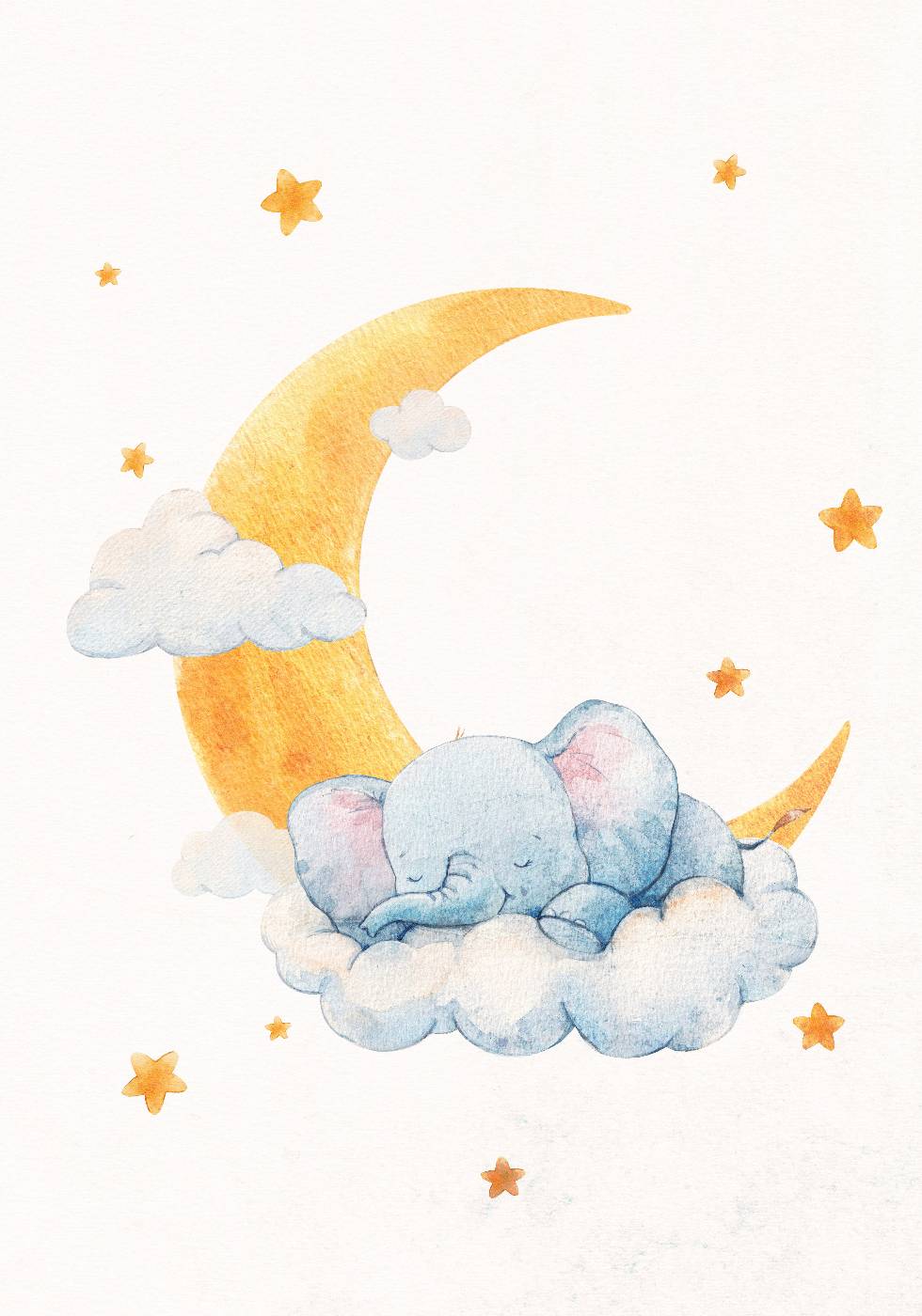Baby Elephant on Moonlit Clouds Poster