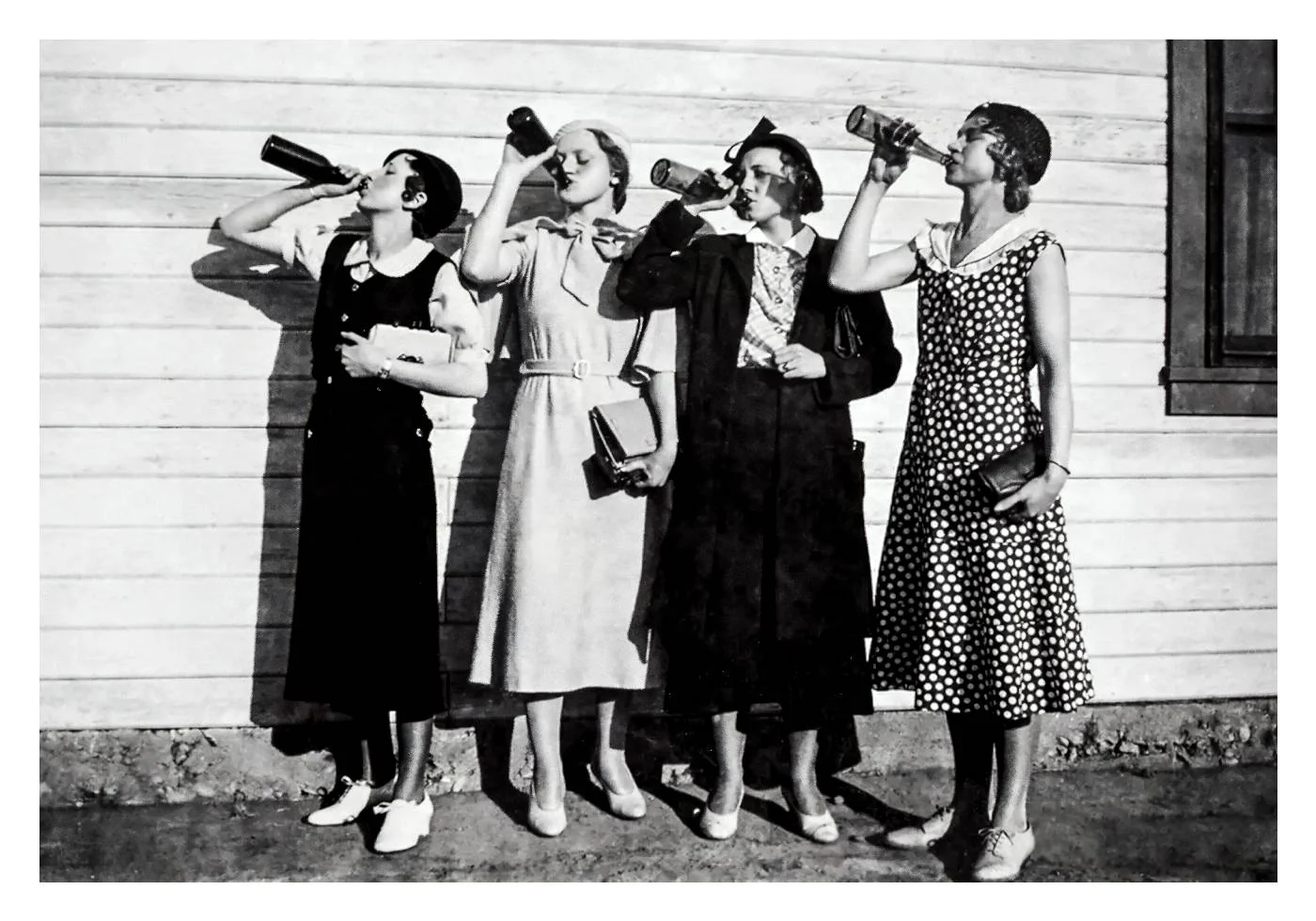 Vintage Women Drinking Beer Black & White Poster