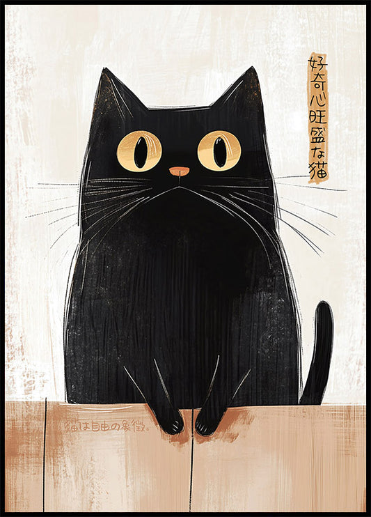 Curious Cat by the Fence, Bold Animal Art Poster