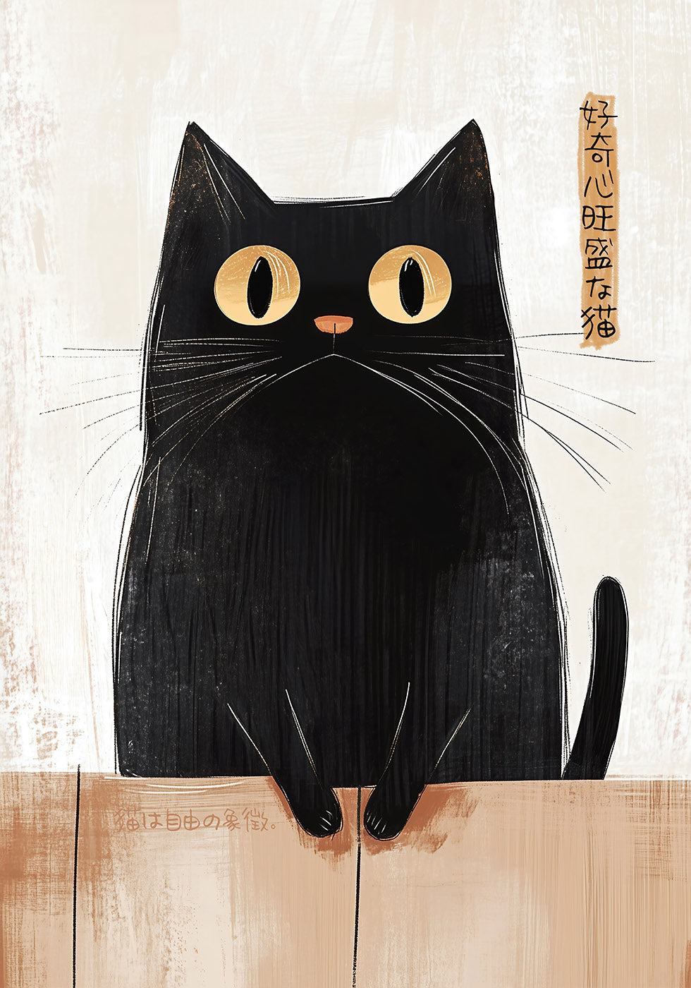 Curious Cat by the Fence, Bold Animal Art Poster