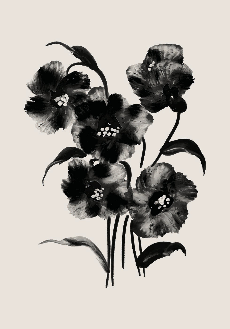 Black Watercolor Floral Poster