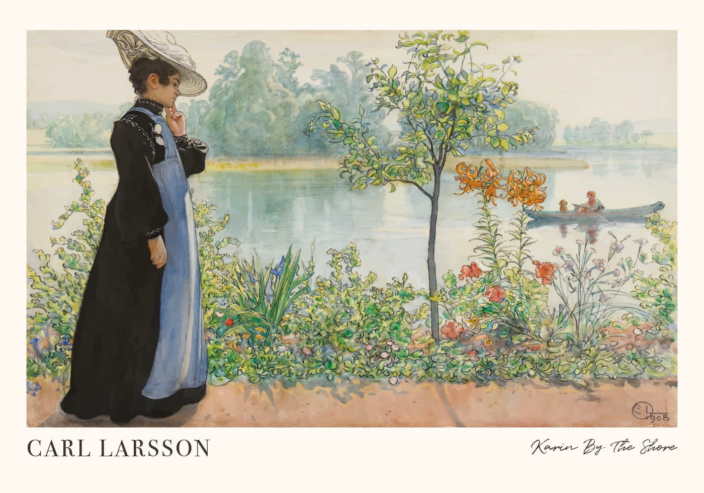 Karin by the Shore, riverside floral garden scene Poster