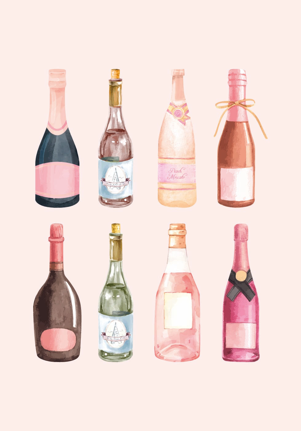Pop the Bubbly, Watercolor Champagne Bottles Poster