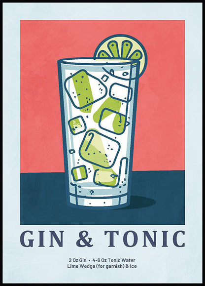 Gin & Tonic Cocktail Illustration Poster