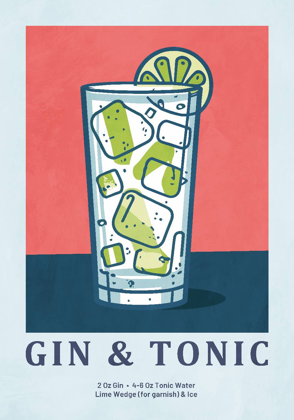 Gin & Tonic Cocktail Illustration Poster