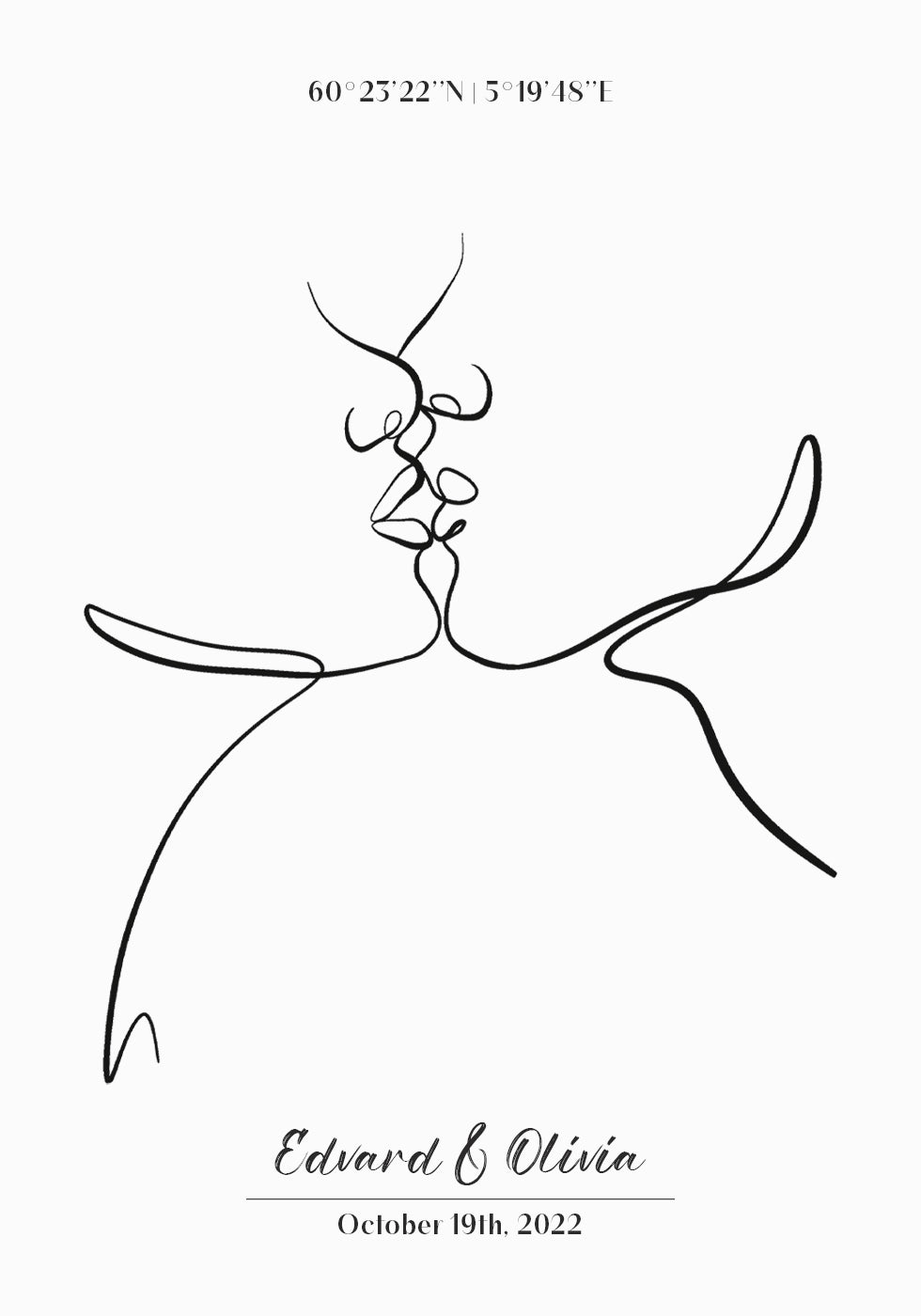 Couple Kissing Line Art Personalized Poster