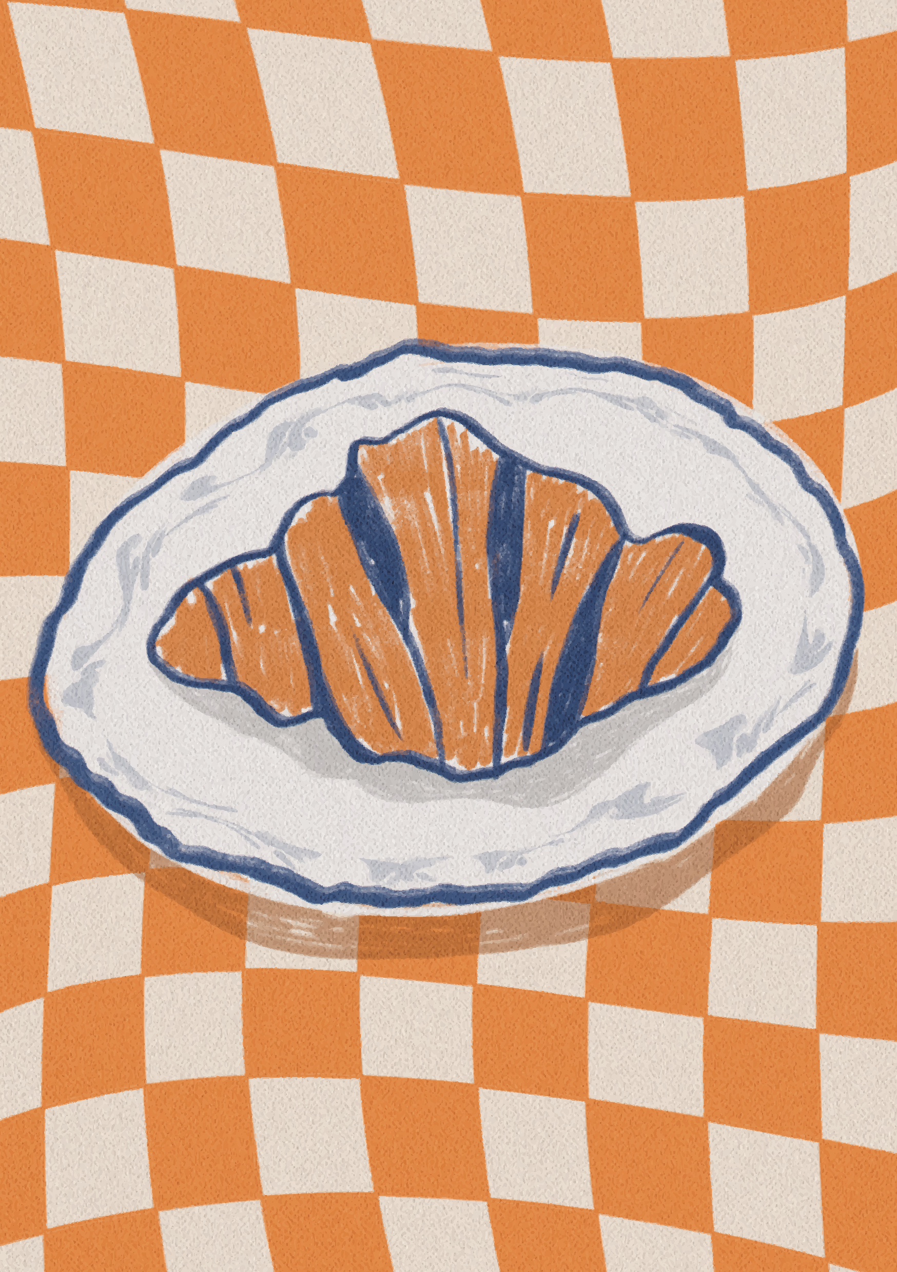 French Morning, Croissant on Retro Plate Poster