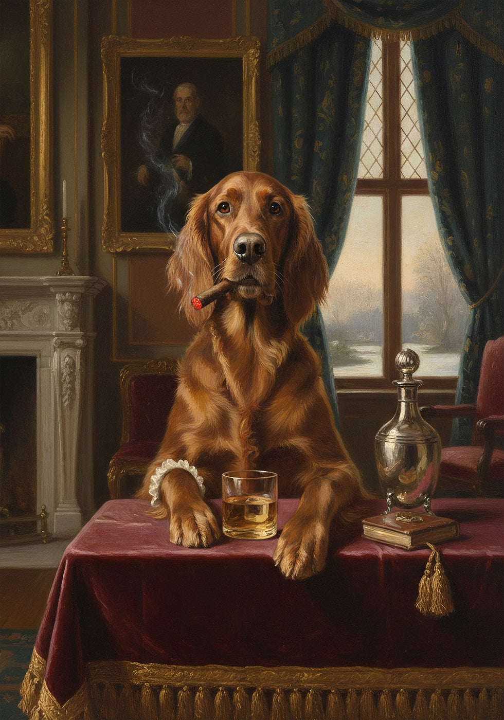 Smoking Dog Poster, Retro Funny Animal Wall Art, Cool Black Dog with Cigarette and Whiskey Print, Quirky Bar Lounge Home Decor Poster