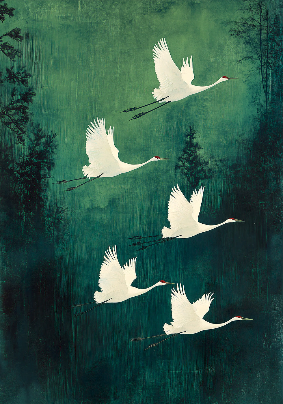 Elegant Flying Cranes Poster