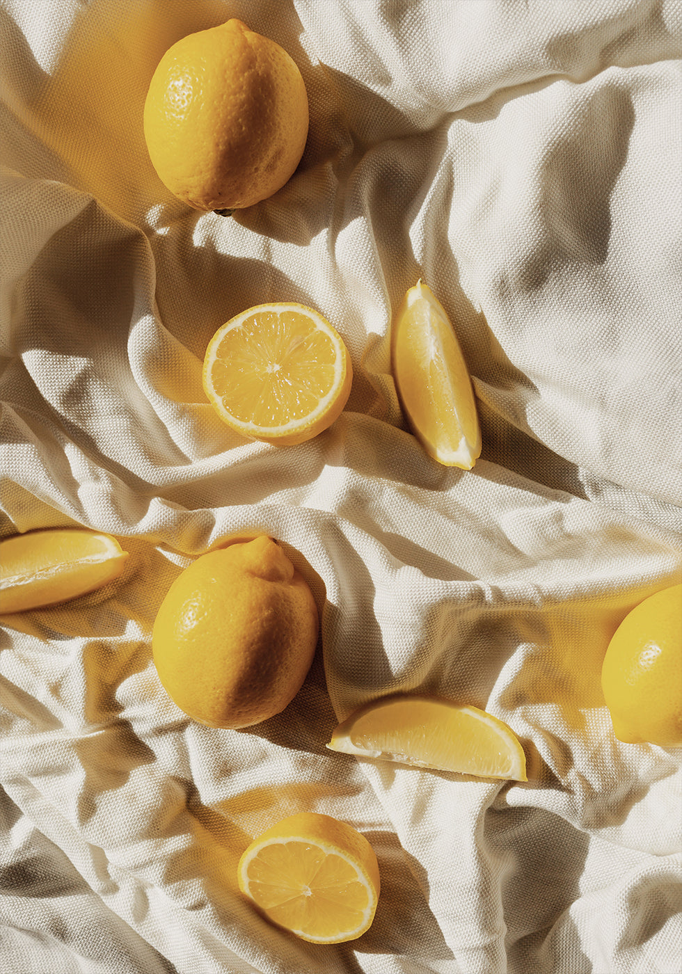 Vibrant Lemons on Textured Fabric Poster