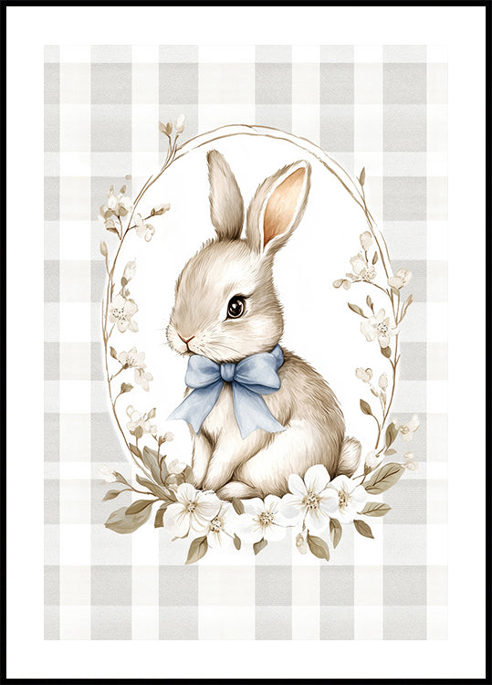 Baby Bunny Blue Bow Vintage Nursery Poster