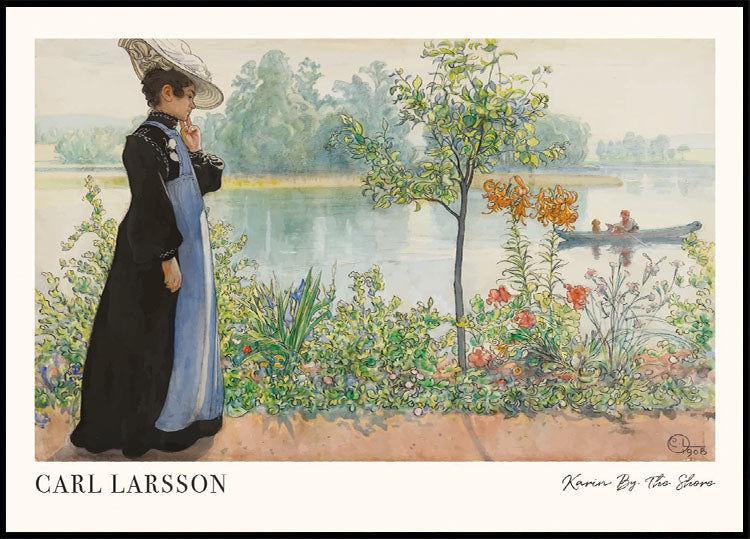 Karin by the Shore, riverside floral garden scene Poster