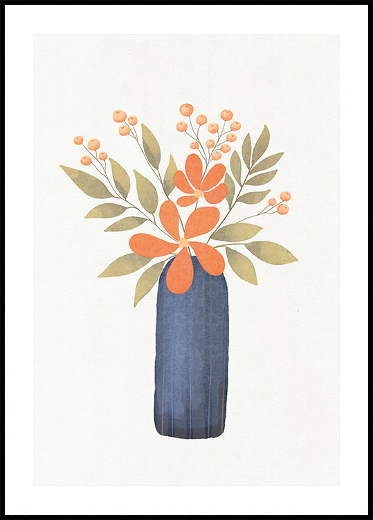 Orange Flowers In A Blue Vase Poster