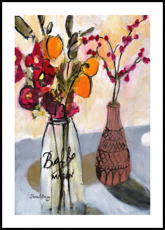 Still Life With Mason Jar and Flowers Poster