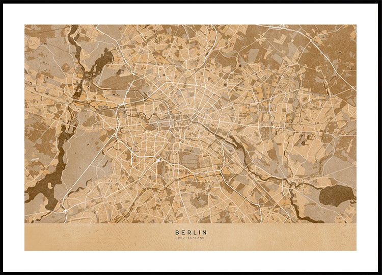 Sepia vintage map of Berlin in Germany Poster