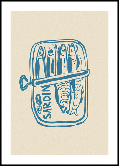 Sardines, Blue Canned Fish Illustration Poster