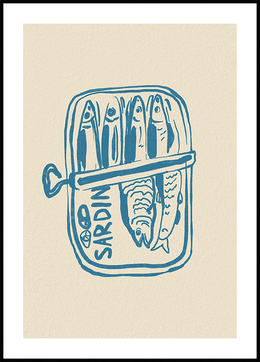 Sardines, Blue Canned Fish Illustration Poster