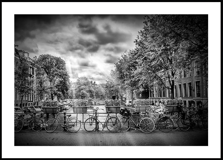 AMSTERDAM Typical Cityscape in monochrome Poster