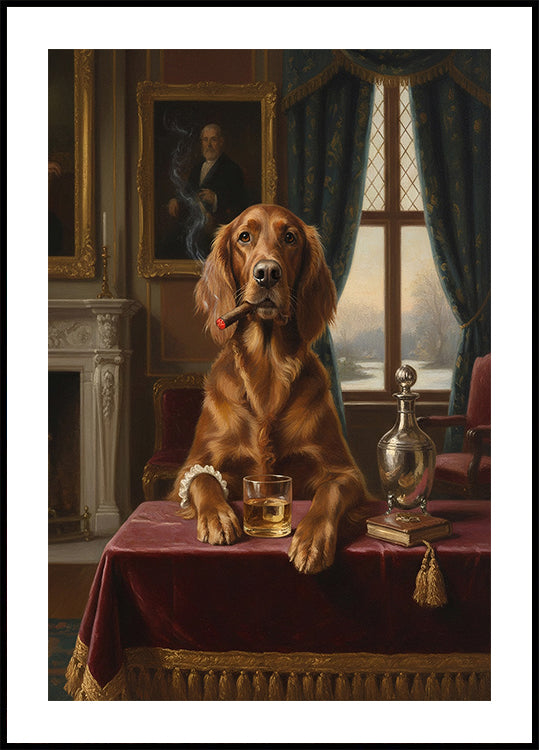 Smoking Dog Poster, Retro Funny Animal Wall Art, Cool Black Dog with Cigarette and Whiskey Print, Quirky Bar Lounge Home Decor Poster