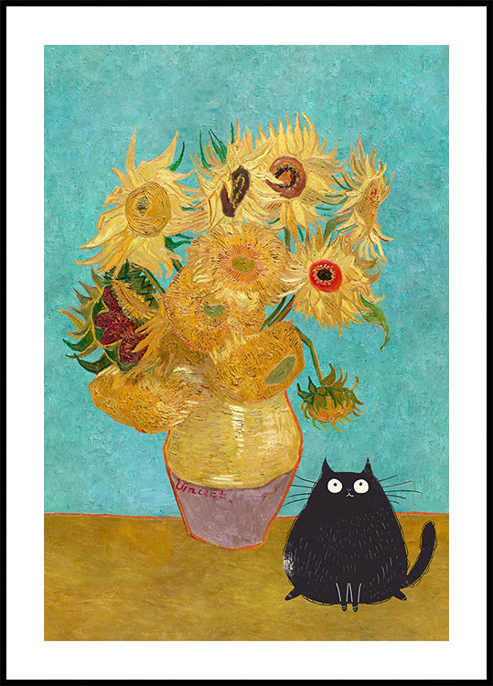 Sunflowers And Cat Poster