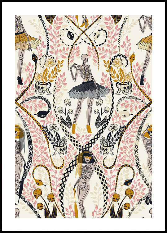 Gothic fashionista antique white pattern Poster