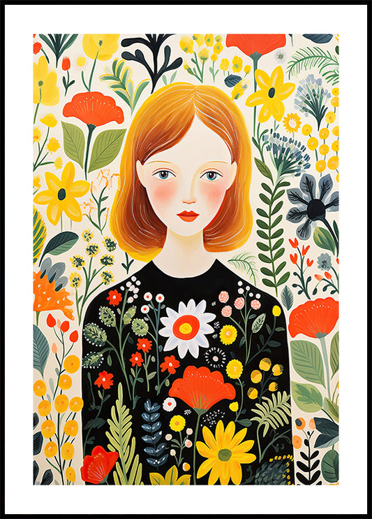 Girl with Flowers Poster