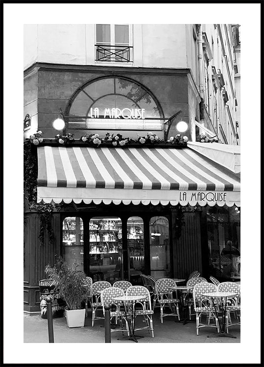 Paris café La Marquise Black & White Poster