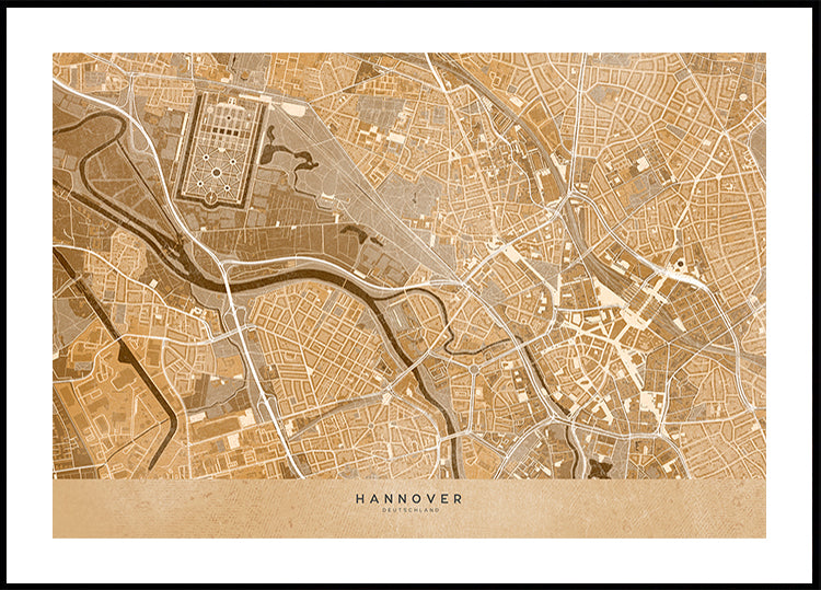 Sepia vintage map of Hannover downtown Germany Poster