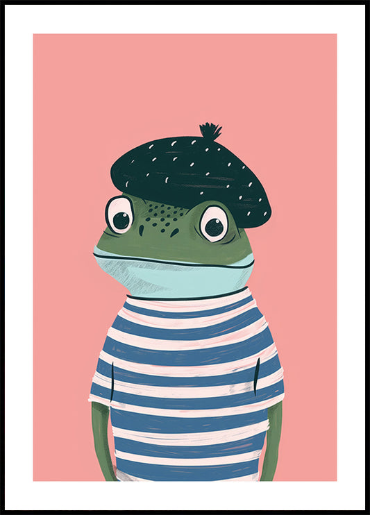 French Frog Illustration Poster