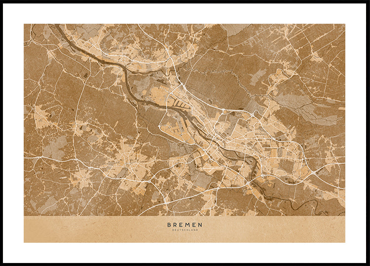 Sepia vintage map of Bremen Germany Poster
