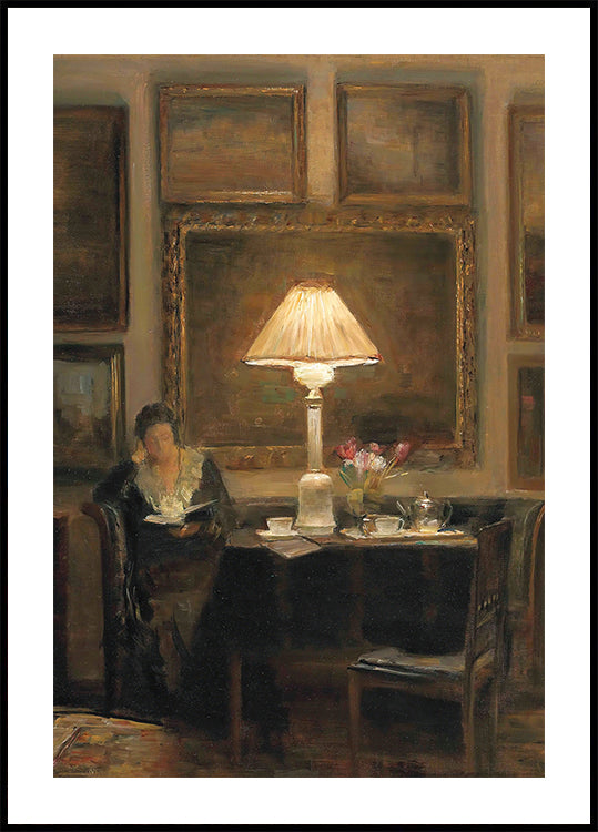 Carl Vilhelm Holsoe-ALady Reading by Lamplight Poster