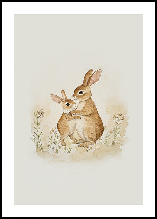Tender Moment Between Two Rabbits Poster