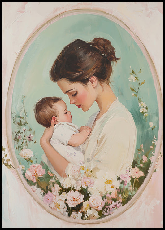 Mother and Baby Embrace, Soft Nursery Poster
