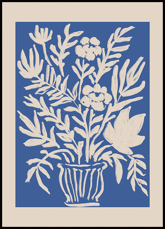 Cobalt Blue Floral Block Print Poster