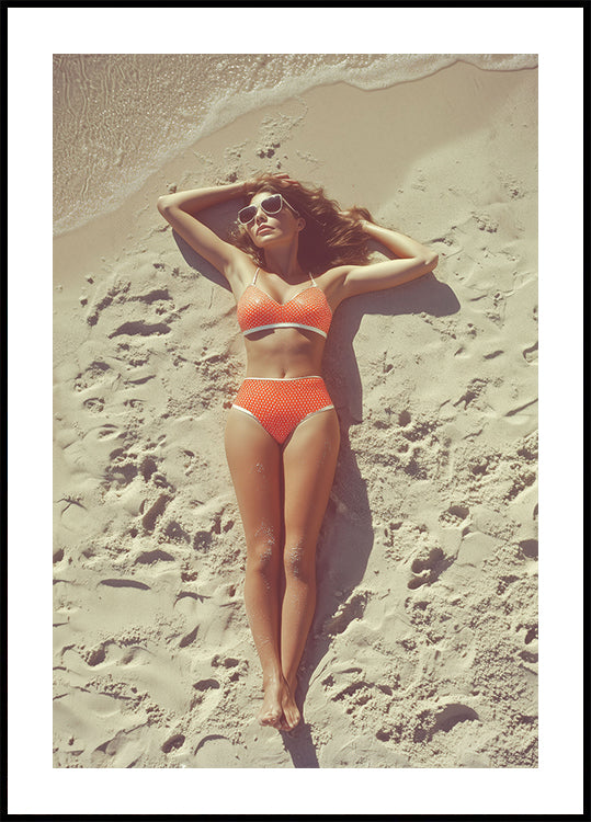 Retro Nostalgic Summer Girl Lying on Beach Poster
