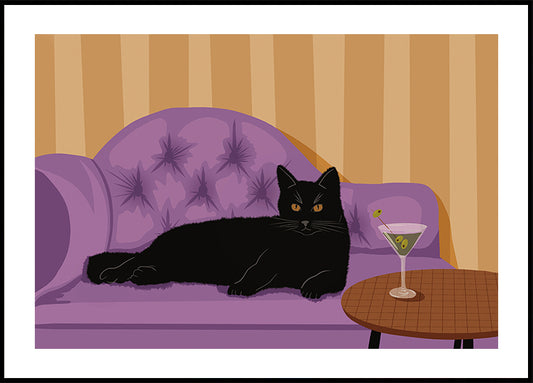 Black Cat with Martini Poster