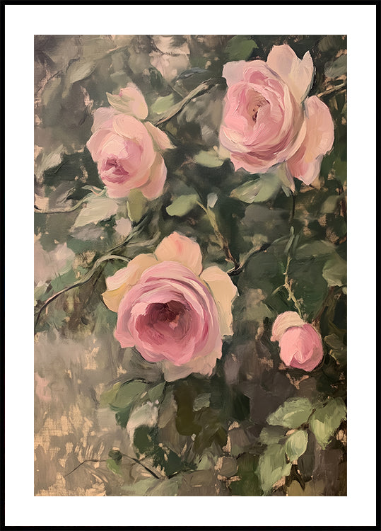 Blush Garden Roses, Impressionist Florals Poster