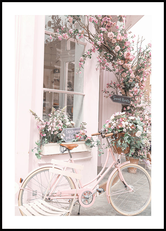 Pink Bicycle with Flowers Poster