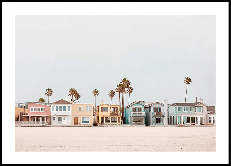 Colorful Beachfront with Palm Trees Poster